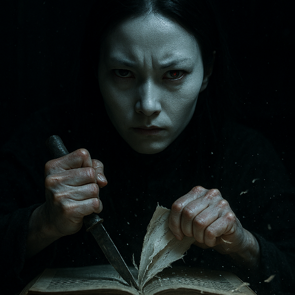 闇の古書を切り裂く復讐の影