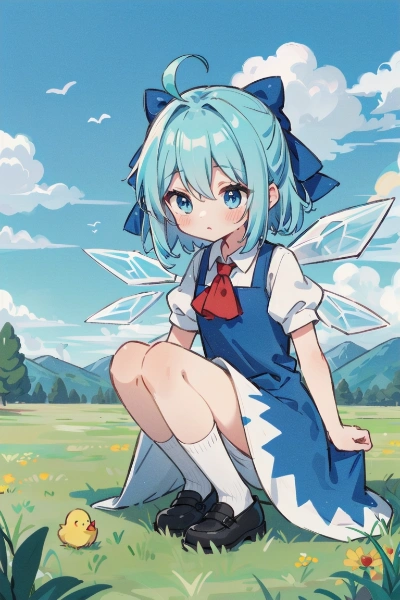 ヒヨコを見つけたチルノちゃん