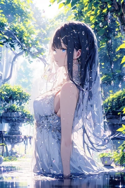 雨上がり×庭の湖×女の子