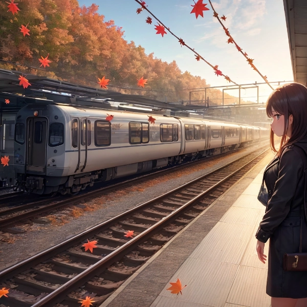 楓にまみれて電車を待つ