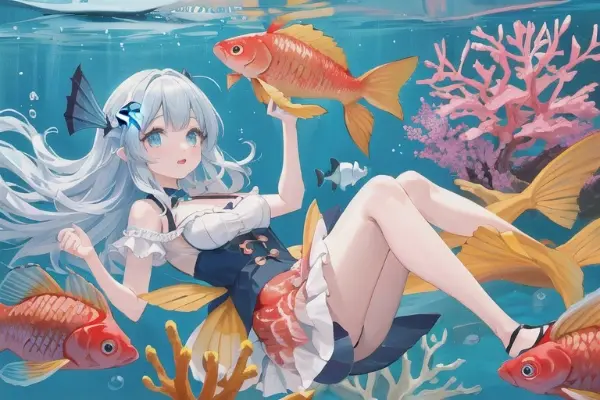 鯉と一緒泳ぐ人魚