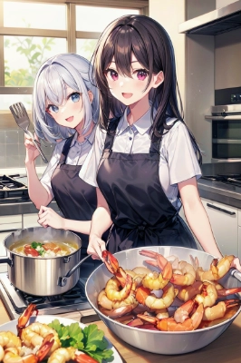 豪華なエビ料理　調理から食卓まで♪