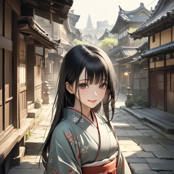 古い町の着物少女