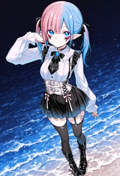海辺のツートンエルフ少女