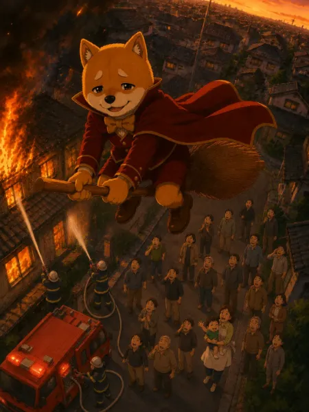 柴犬の魔法使い、空へ飛び立つ