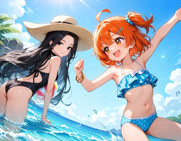 いくらと花音・海水浴