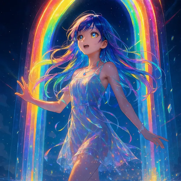 虹の扉をくぐる少女の冒険