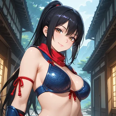 青き装束の黒髪ポニーテール