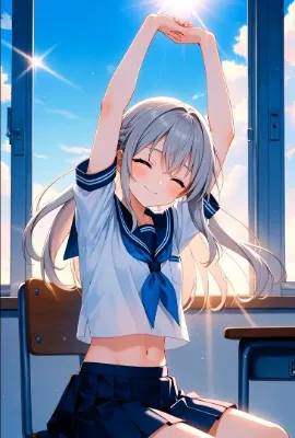 背伸びしてにっこり