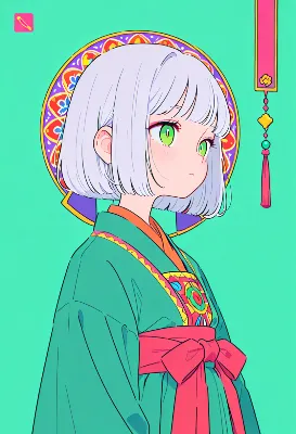 曼荼羅に包まれた緑の着物少女