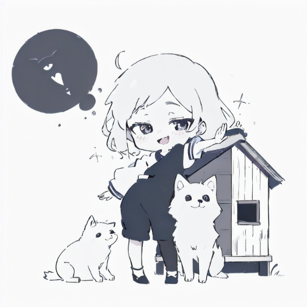 女の子と新しい犬小屋
