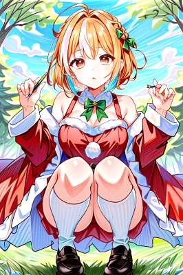 寝転がっているtころに来るサンタ服の少女