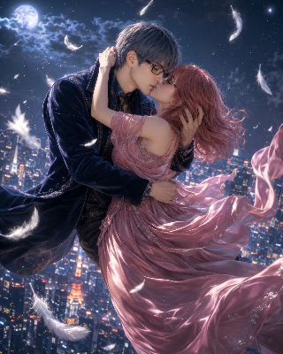 羽根舞う星空の永遠のキス