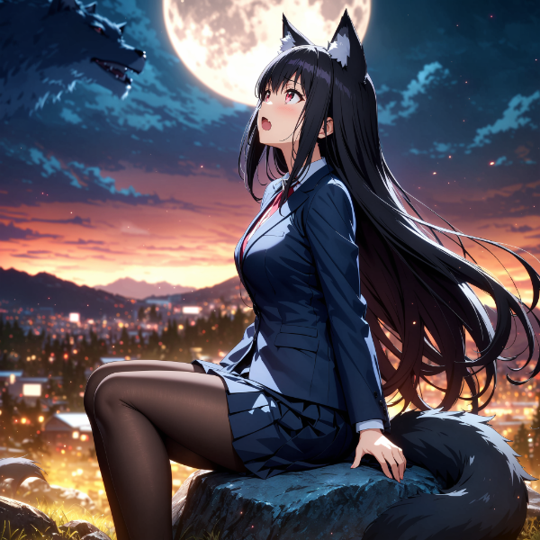 月の魔力に逆らえない狼娘