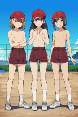赤白帽+上半身裸+体操着の短パンの女子