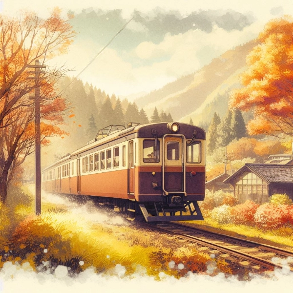 紅葉の中を走る