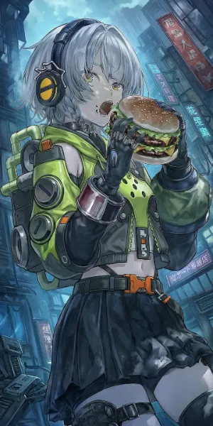 大きなハンバーガーを食べるアンビー