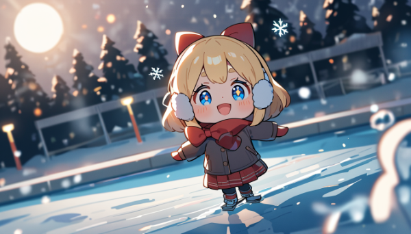 冬のプールはスケートリンク