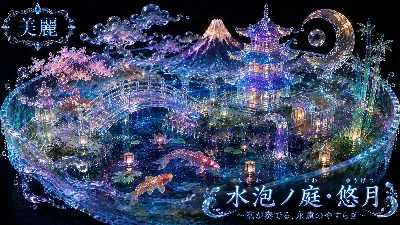 神秘的な水晶の庭で輝く悠月の夜