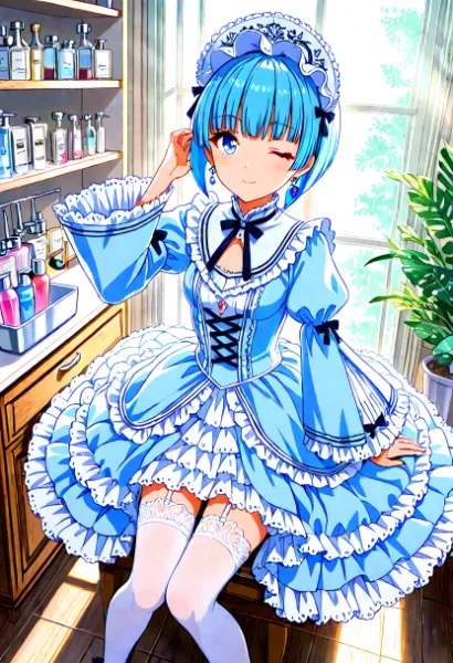 髪のそよぎが誘う窓辺の彩り