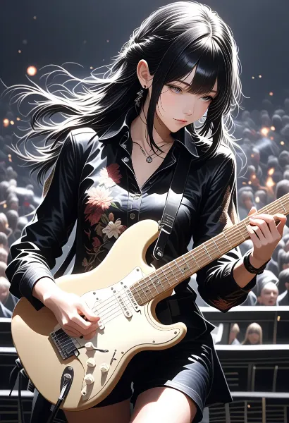 ステージを支配する黒髪ギタリスト