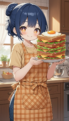 目玉焼き乗せ特大サンドイッチ