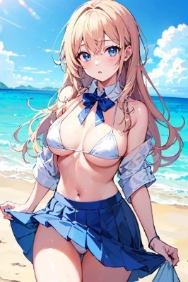 ビーチでずぶ濡れな子