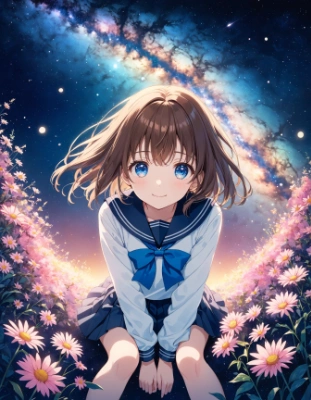 花と星空