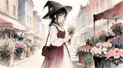 花香る市場で微笑む