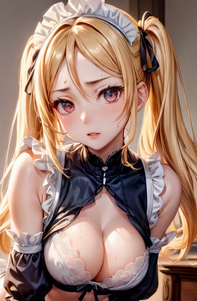 金髪メイドさんの気になる胸元