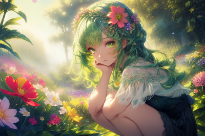 お花畑を見に癒やされに来た女の子