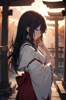巫女さんと夕焼け