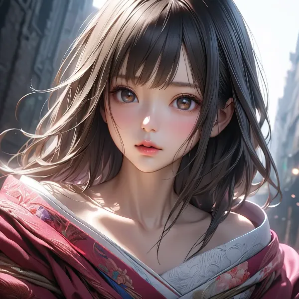 街角の着物少女