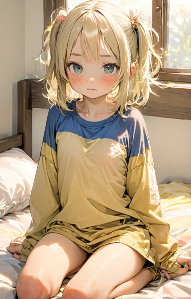 Loli sit on her bed