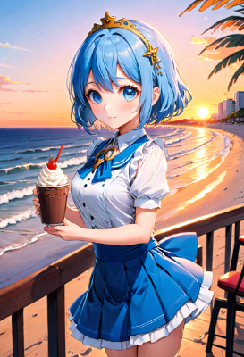 夕焼けの青髪お姫様