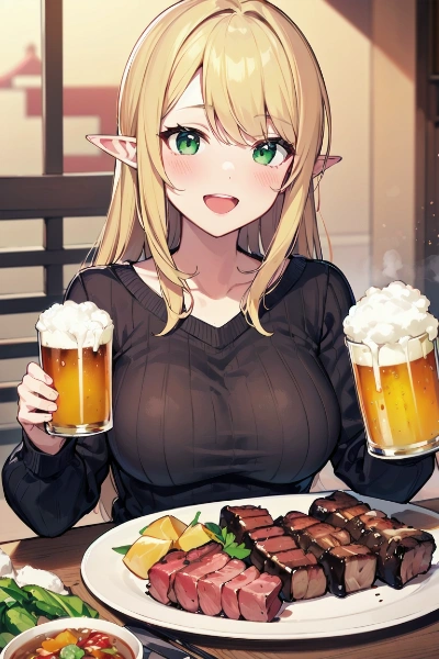 食べ歩きエルフ・ビールと焼肉