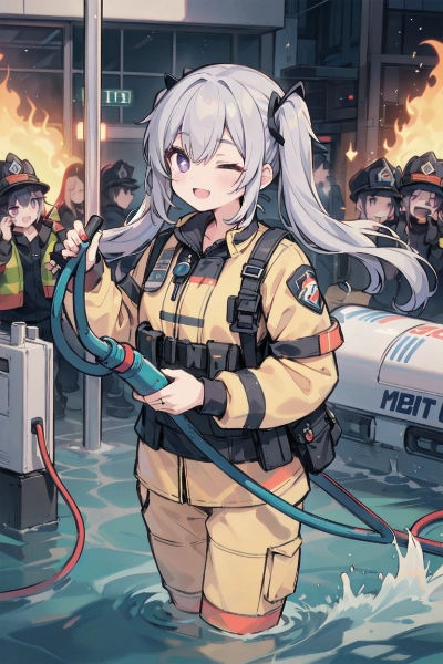 消火活動でもアイドル🎤