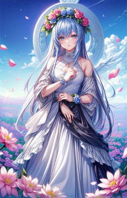 花畑に立つ女神