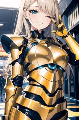 ウインクするパワードスーツ娘