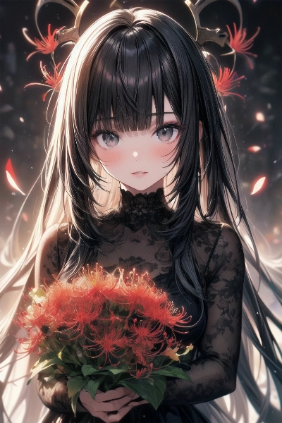 彼岸花と黒いドレスの少女