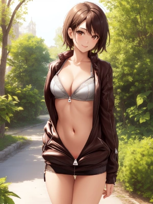 ジッパーをおろした美少女