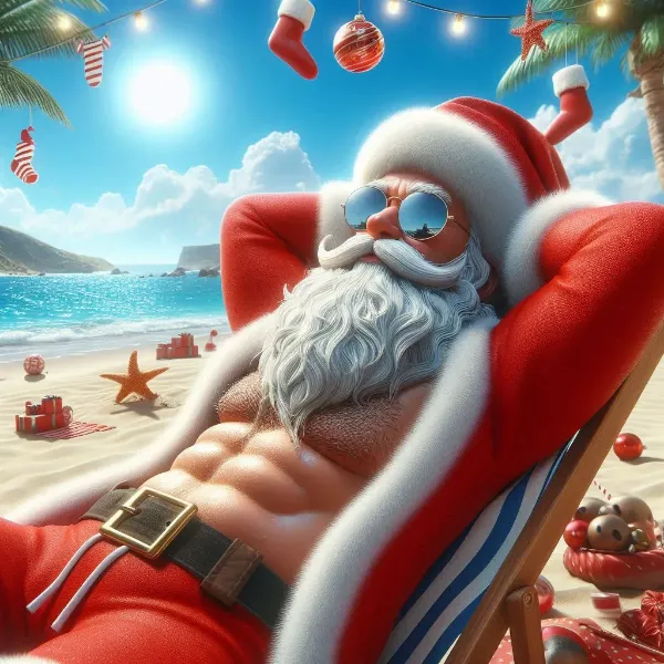 ビーチでリラックスしてるサンタさん