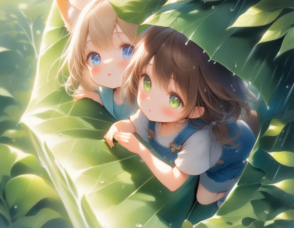 コン子とポン子・雨宿り