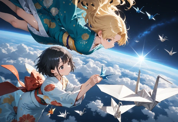 黒髪＆ブロンド・折り鶴