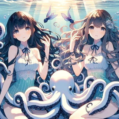 （DALL-E3）事後の白いタコと姉妹