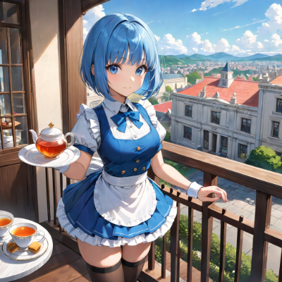 素敵な青髪ウエイトレスさん