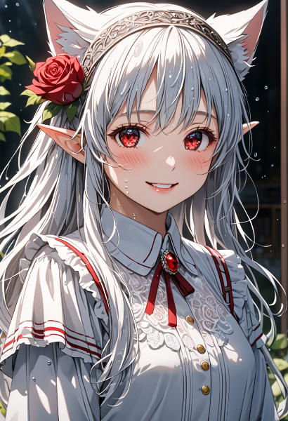 薔薇の冠を纏う猫耳エルフの微笑み