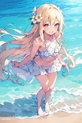 海辺で佇む金色の髪の少女