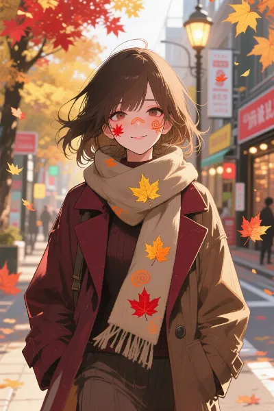 紅葉舞う街角の微笑み