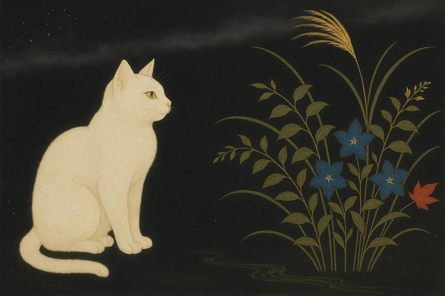 White Cat's Secret Under the Starry Sky | Aipictors